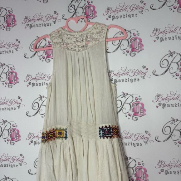 Free people dress Aztec embroidered embroidery cream white boho hippie flowy - Picture 9 of 13
